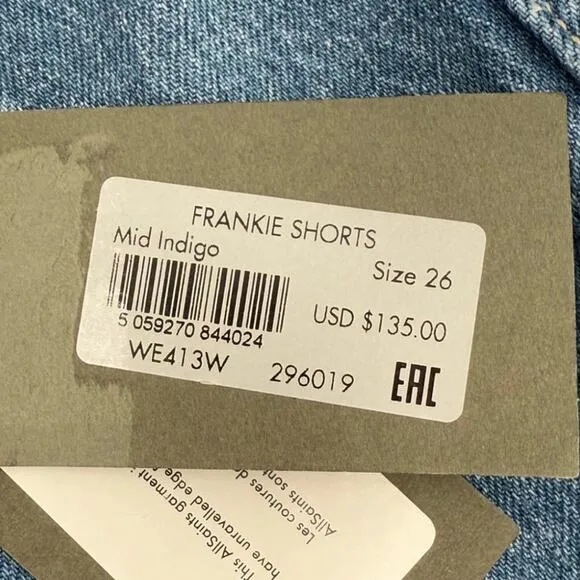 NWT ALLSAINTS Frankie Mid Indigo Belted Blue Denim Shorts Size 26