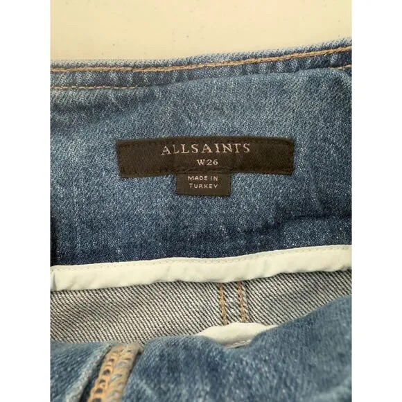 NWT ALLSAINTS Frankie Mid Indigo Belted Blue Denim Shorts Size 26