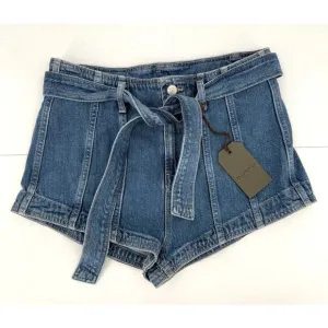 NWT ALLSAINTS Frankie Mid Indigo Belted Blue Denim Shorts Size 26