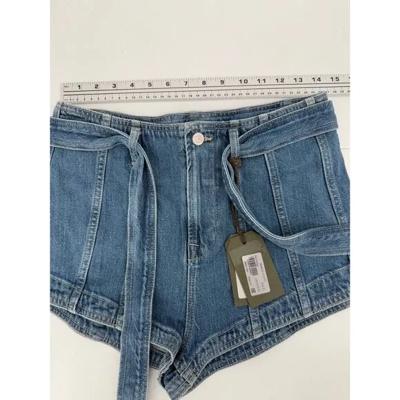 NWT ALLSAINTS Frankie Mid Indigo Belted Blue Denim Shorts Size 26