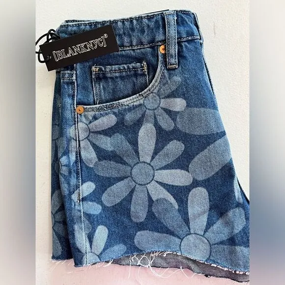 NWT Blank NYC Reeve Floral High Waist Cutoff Cotton Denim Shorts Size 24 #222