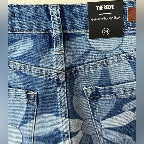 NWT Blank NYC Reeve Floral High Waist Cutoff Cotton Denim Shorts Size 24 #222