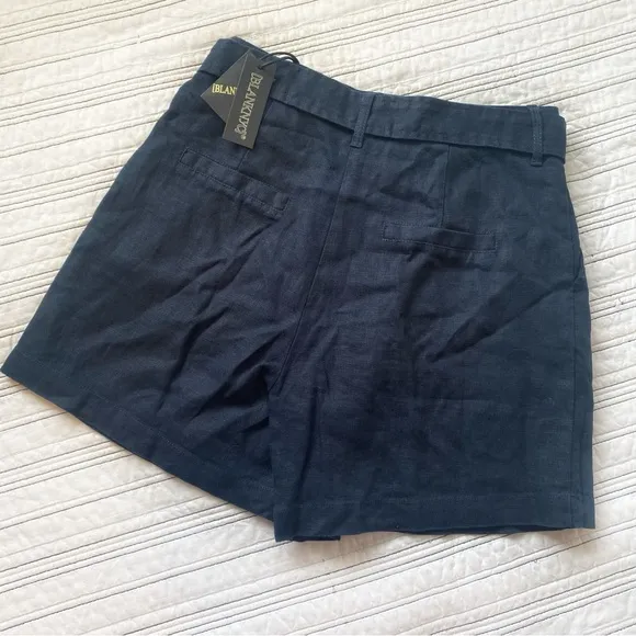 NWT BLANK NYC Set Sail Short in Navy Blue 100% Linen High-waisted Belted size 27