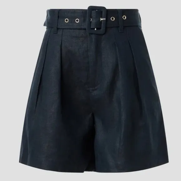 NWT BLANK NYC Set Sail Short in Navy Blue 100% Linen High-waisted Belted size 27