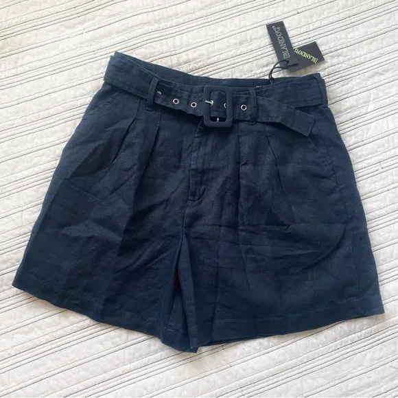 NWT BLANK NYC Set Sail Short in Navy Blue 100% Linen High-waisted Belted size 27