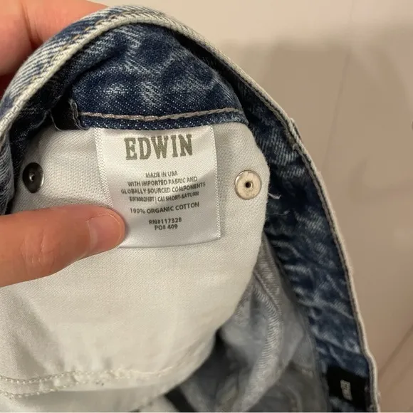 NWT Edwin Cai Denim Jean Shorts Acid Wash Frayed Hem Cut Off Saturn Size 26