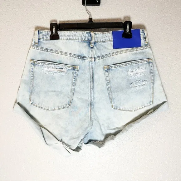 NWT ONE TEASPOON Bandits High Waist Denim Shorts Blue Tornado Size 32 Distresse