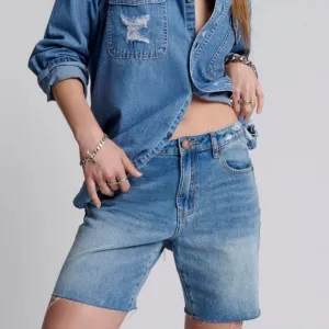 NWT ONE TEASPOON Jacksons Mid Waist Wide Leg Denim Shorts - Pacifica size 25