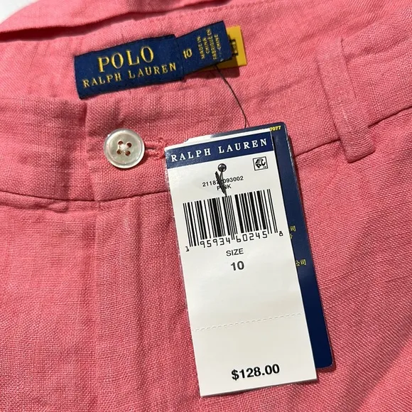 NWT POLO RALPH LAUREN Coral Pink 100% LINEN BERMUDA Shorts
