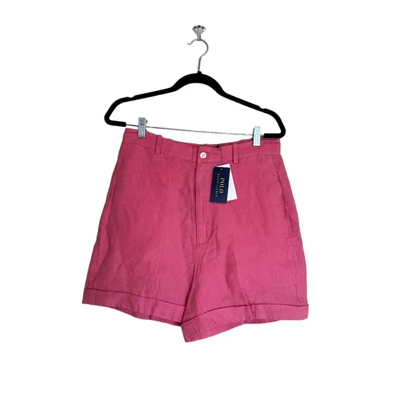 NWT POLO RALPH LAUREN Coral Pink 100% LINEN BERMUDA Shorts