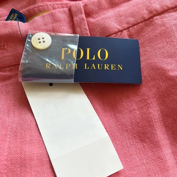 NWT POLO RALPH LAUREN Coral Pink 100% LINEN BERMUDA Shorts