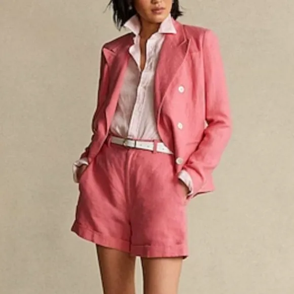 NWT POLO RALPH LAUREN Coral Pink 100% LINEN BERMUDA Shorts