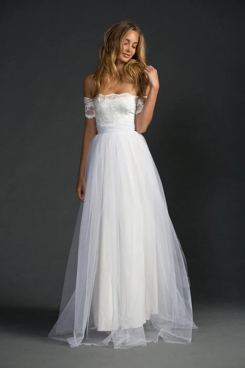 Off-The-Shoulder A-Line Tulle Dress With Lace Bodice-ET_711575