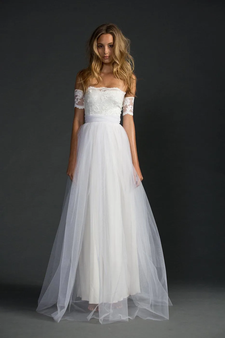 Off-The-Shoulder A-Line Tulle Dress With Lace Bodice-ET_711575