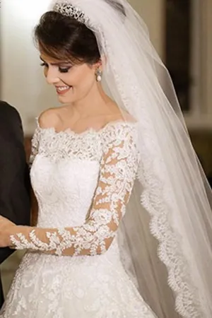 Off-the-shoulder Lace Wedding Dresses with Long Sleeves