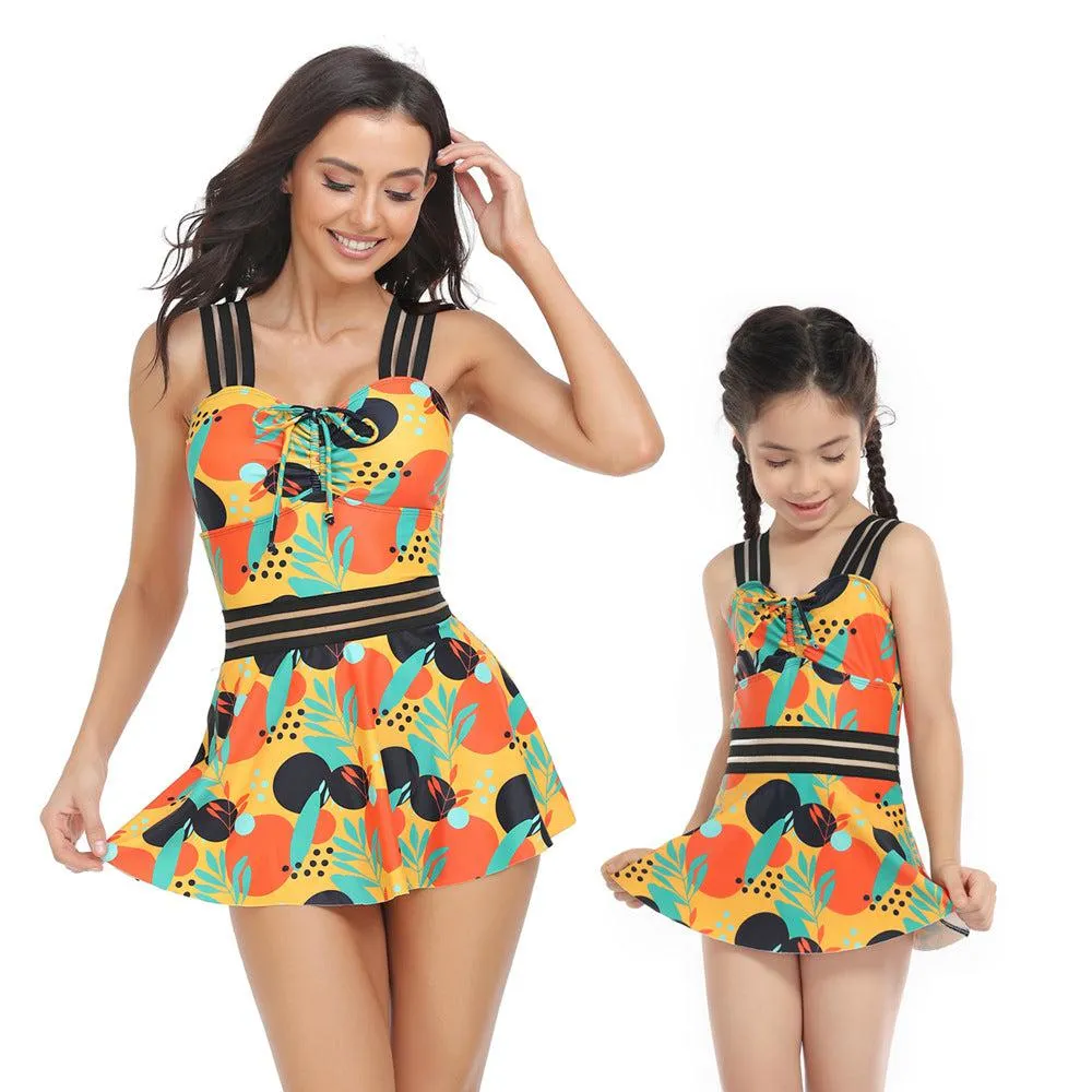 One-Piece Swimsuit with Swim Skirt for Women and Girls