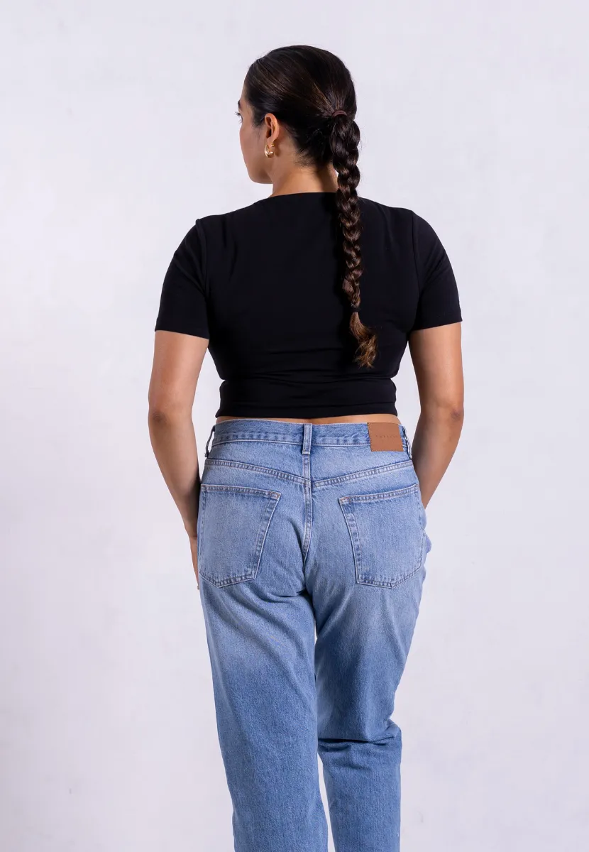 Organic Cotton Crew Cropped T-Shirt, Black
