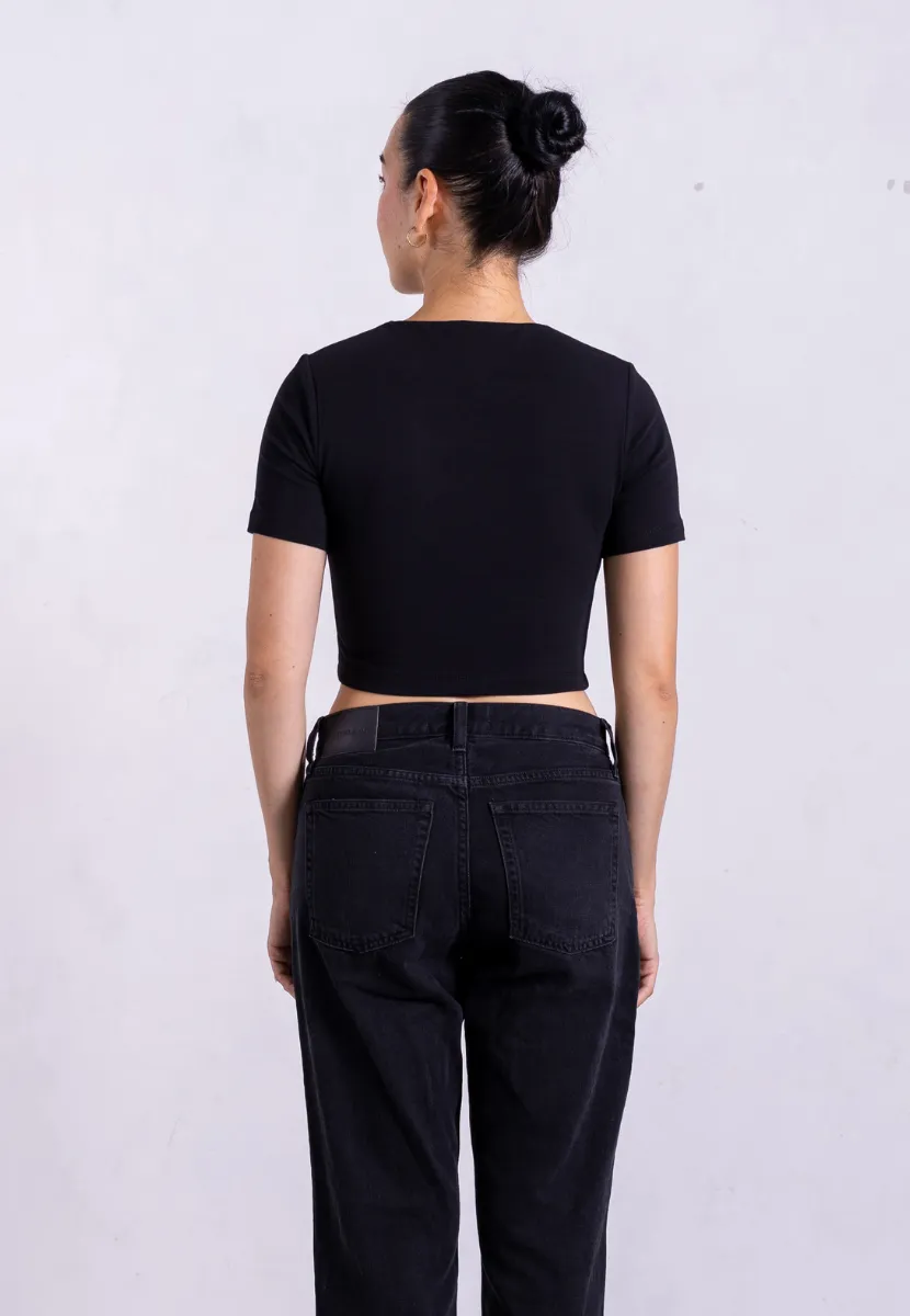 Organic Cotton Crew Cropped T-Shirt, Black