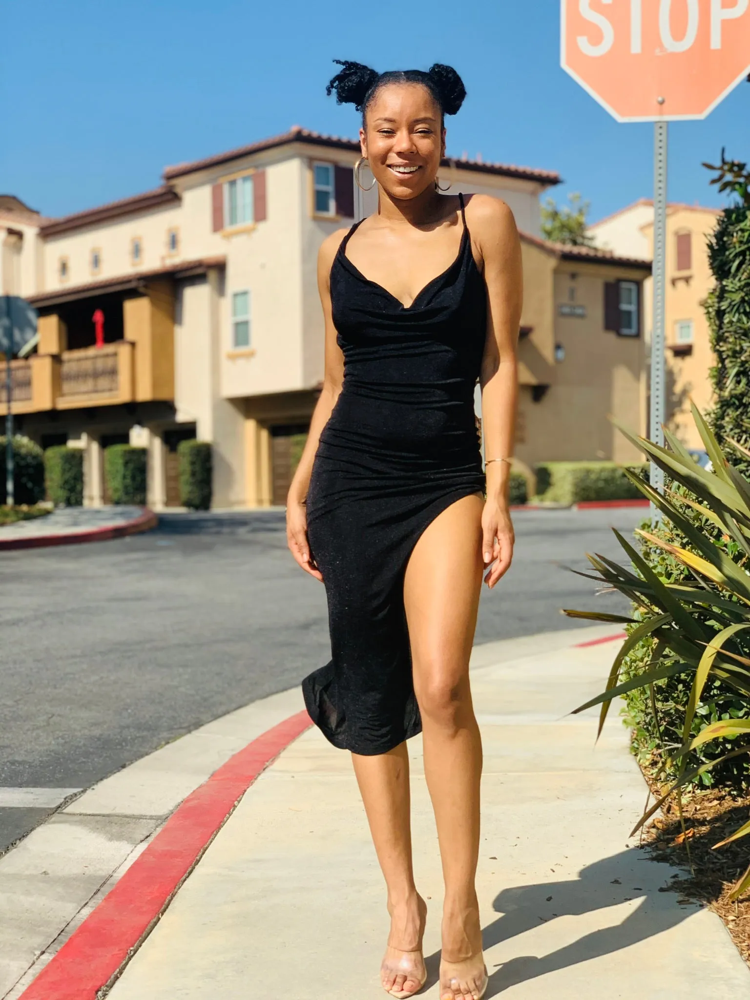 Out In A Split Dress - Black