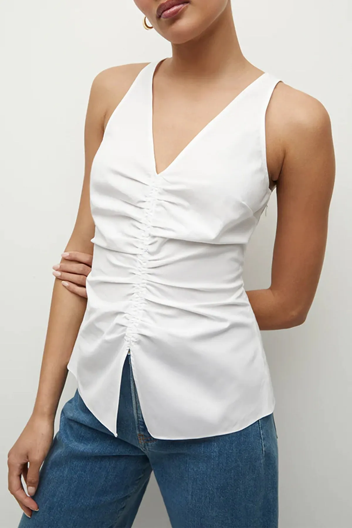 Oya Stretch-Cotton Tank Top in White