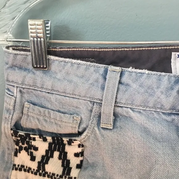 Paige Keira Mayan Piecing Denim Frayed Hem Shorts