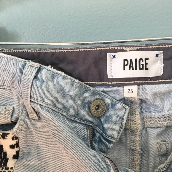 Paige Keira Mayan Piecing Denim Frayed Hem Shorts