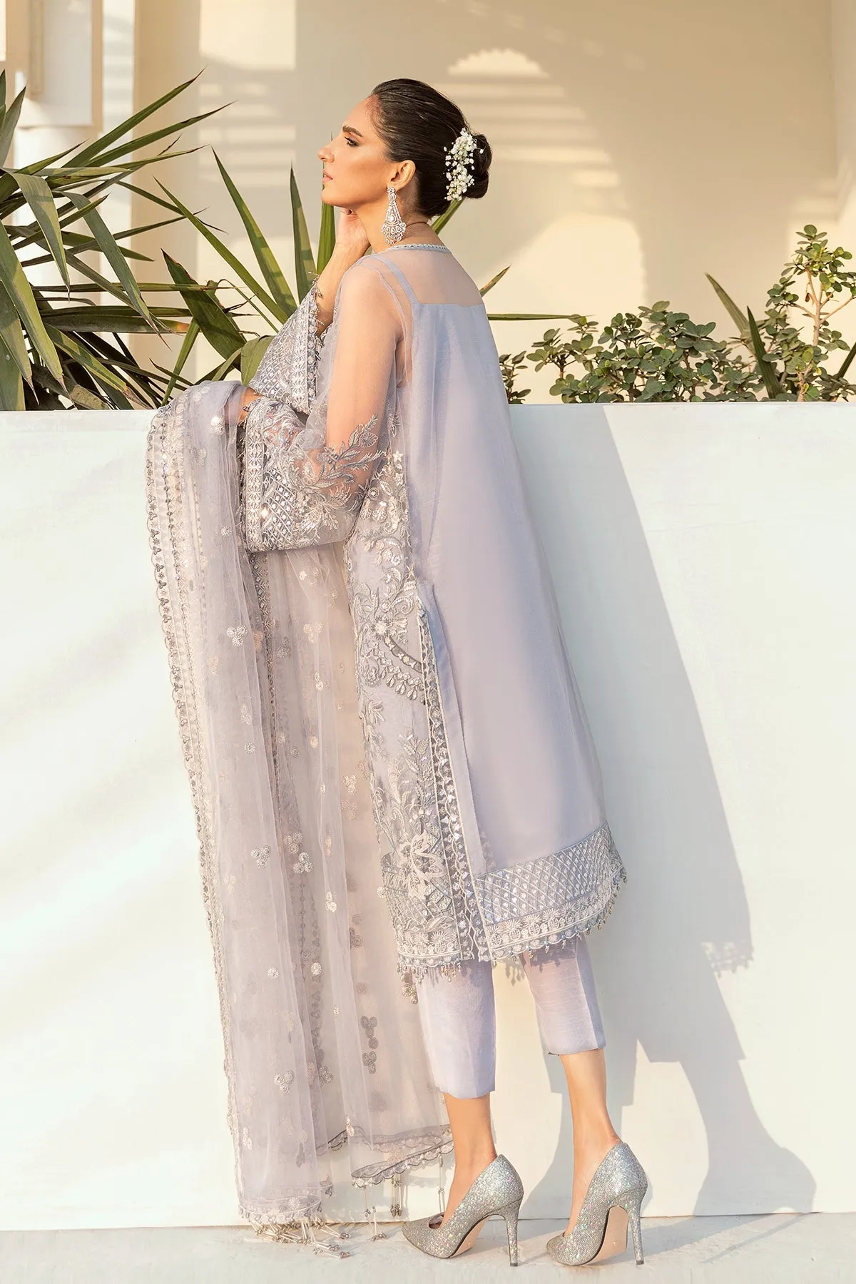 Pakistani Embroidered Heather Purple Kameez Capri Party Wear