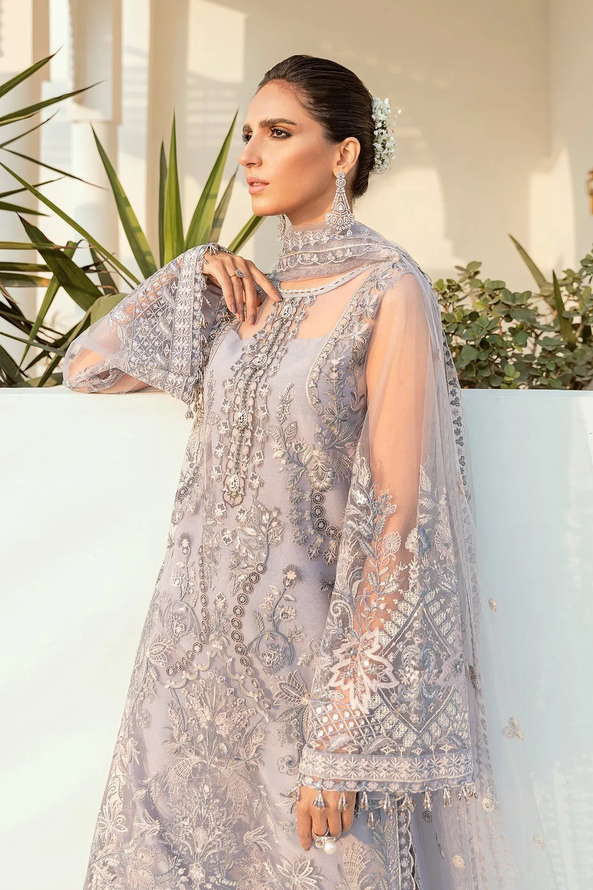 Pakistani Embroidered Heather Purple Kameez Capri Party Wear