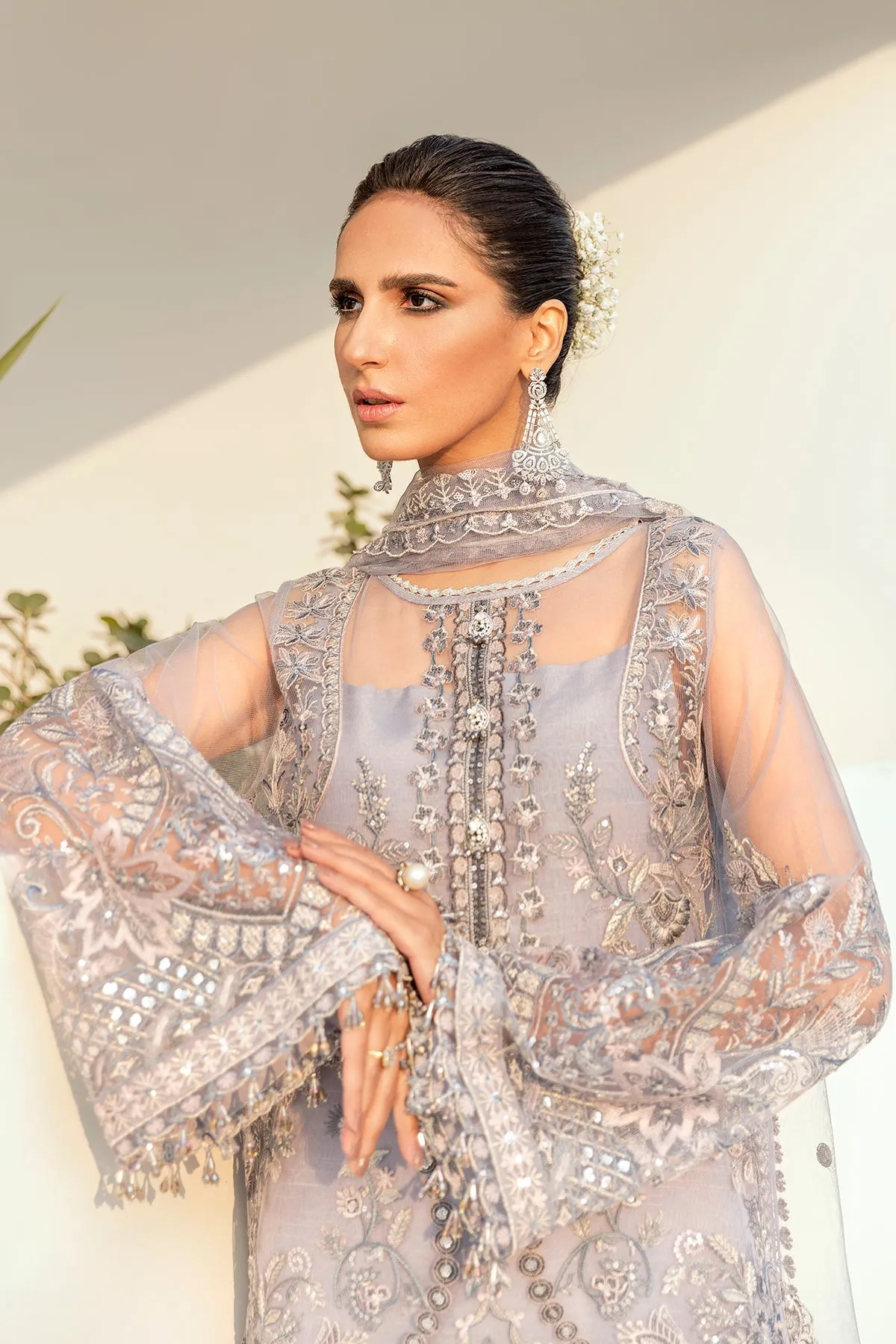 Pakistani Embroidered Heather Purple Kameez Capri Party Wear