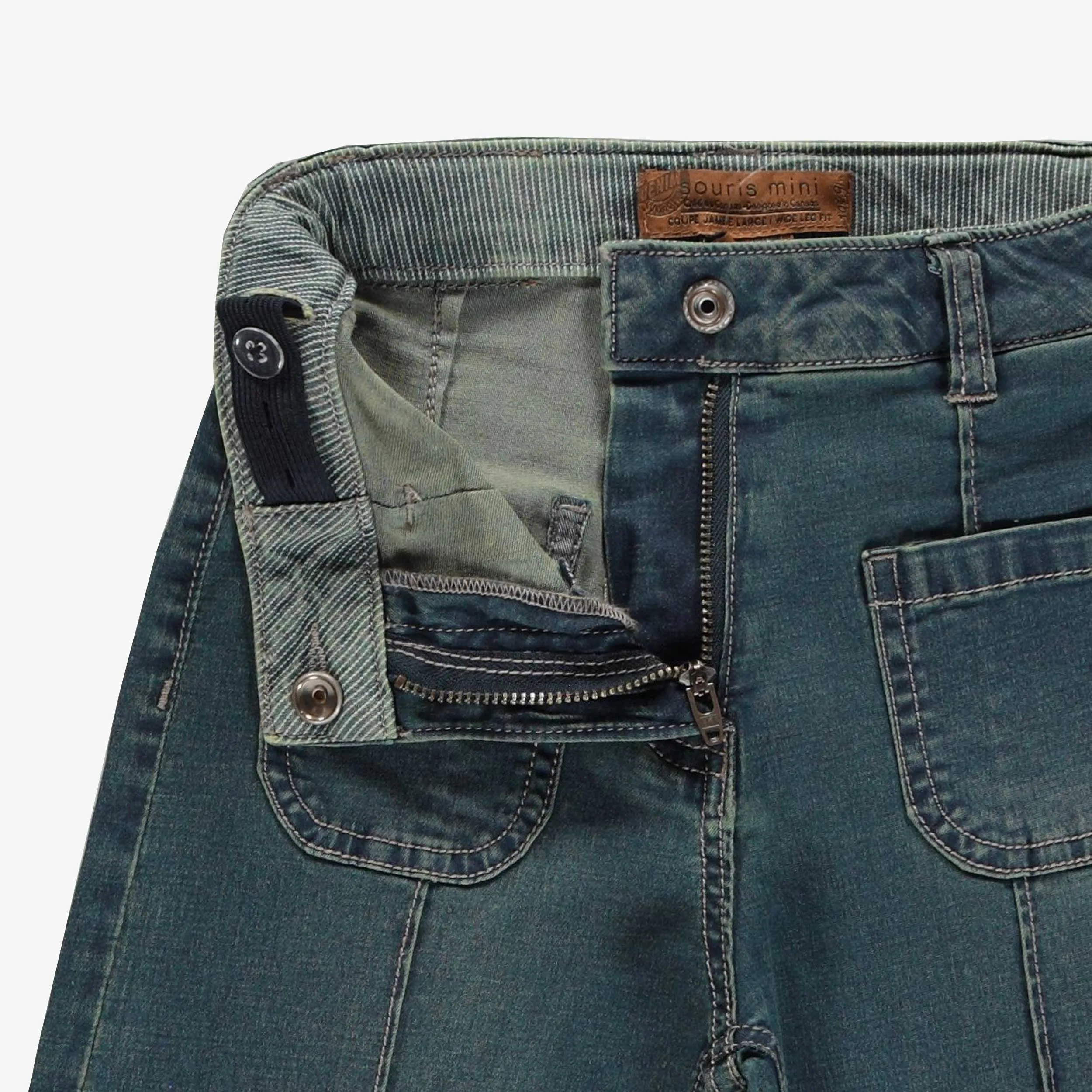 Pantalon coupe décontractée à jambes larges en denim foncé léger, enfant || Wide legs pants relaxed fit in lightweight dark denim, child