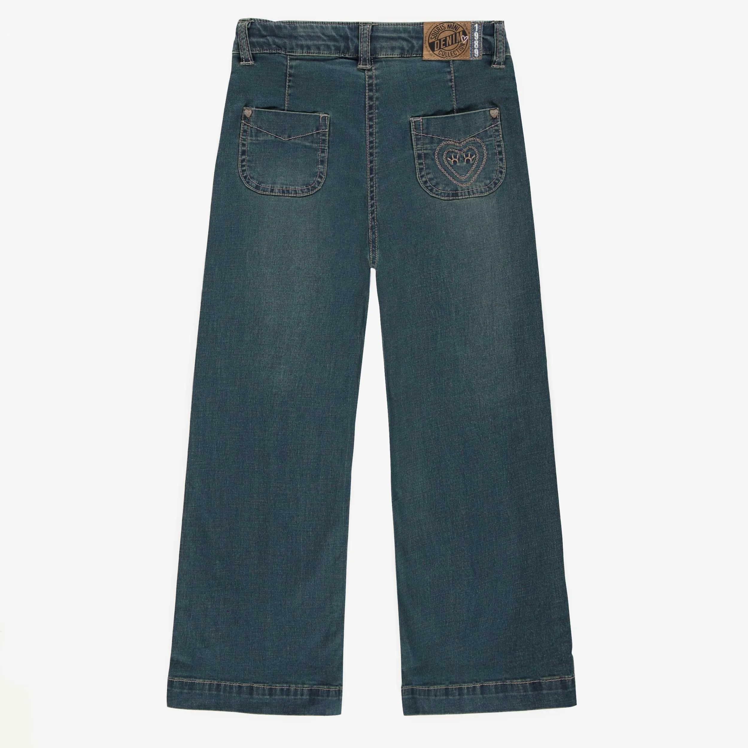 Pantalon coupe décontractée à jambes larges en denim foncé léger, enfant || Wide legs pants relaxed fit in lightweight dark denim, child