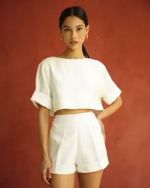 Pearl Linen Top White