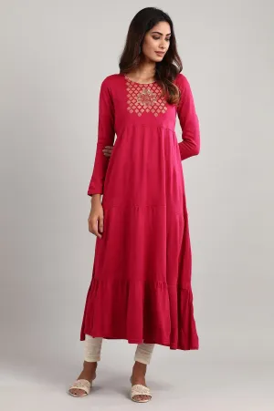 Pink Round Neck Winter Dress