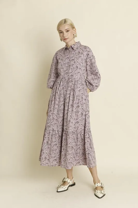 Pintuck Midi Shirt Dress
