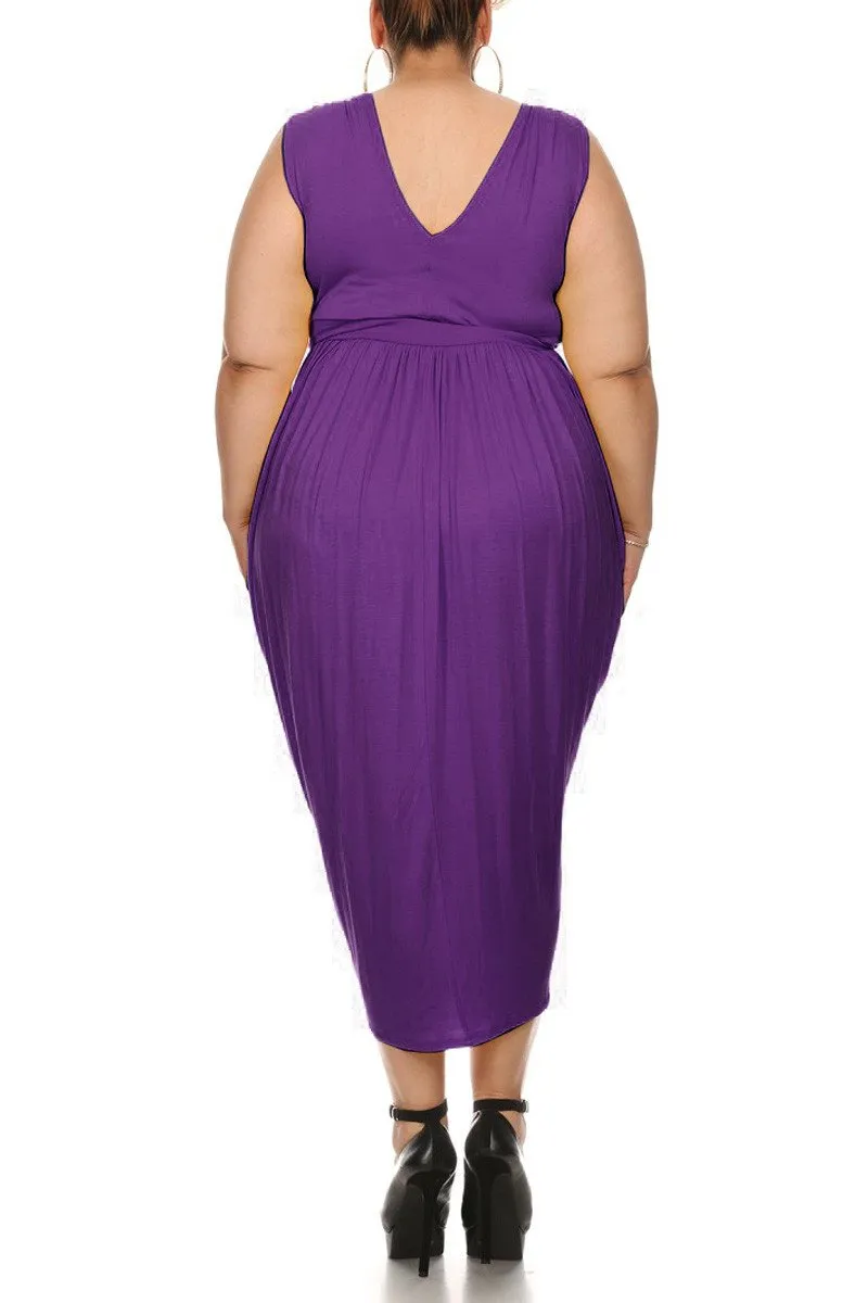Plus Size Elegant Sleeveless V-Neck Wrap Maxi Dress