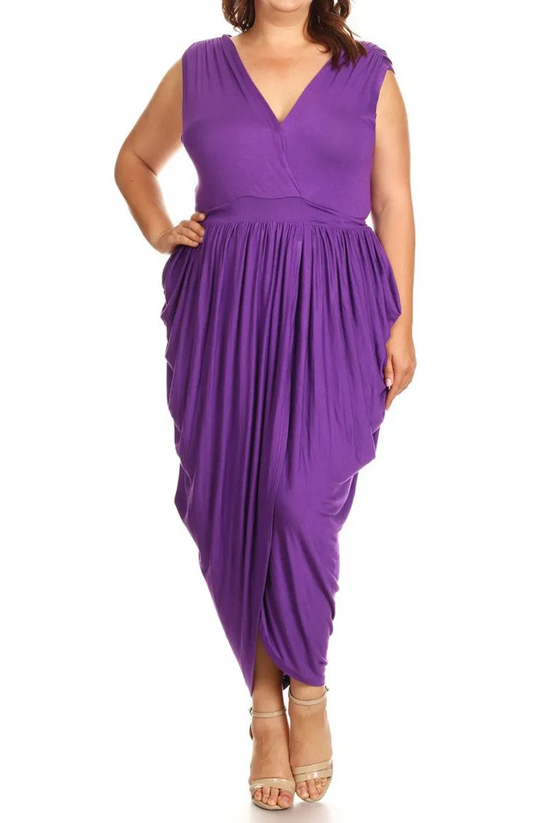 Plus Size Elegant Sleeveless V-Neck Wrap Maxi Dress