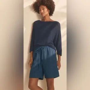 POETRY Women’s Striped Linen Shorts Dark Blue (Size 6)