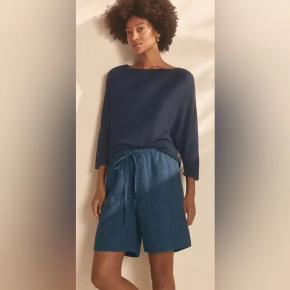 POETRY Women’s Striped Linen Shorts Dark Blue (Size 6)