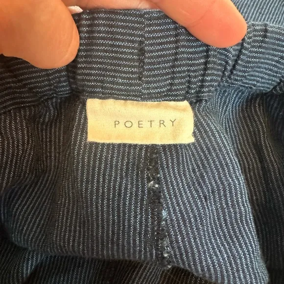 POETRY Women’s Striped Linen Shorts Dark Blue (Size 6)