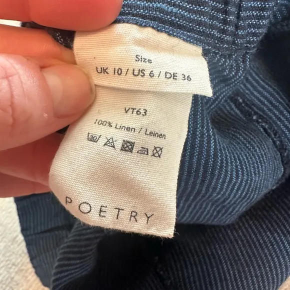 POETRY Women’s Striped Linen Shorts Dark Blue (Size 6)