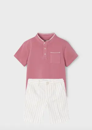 Pre-Order Mayoral 3102 Short Sleeve Polo Shirt and Mayoral 3217 Stripe Linen Shorts