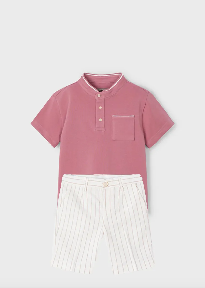 Pre-Order Mayoral 3102 Short Sleeve Polo Shirt and Mayoral 3217 Stripe Linen Shorts