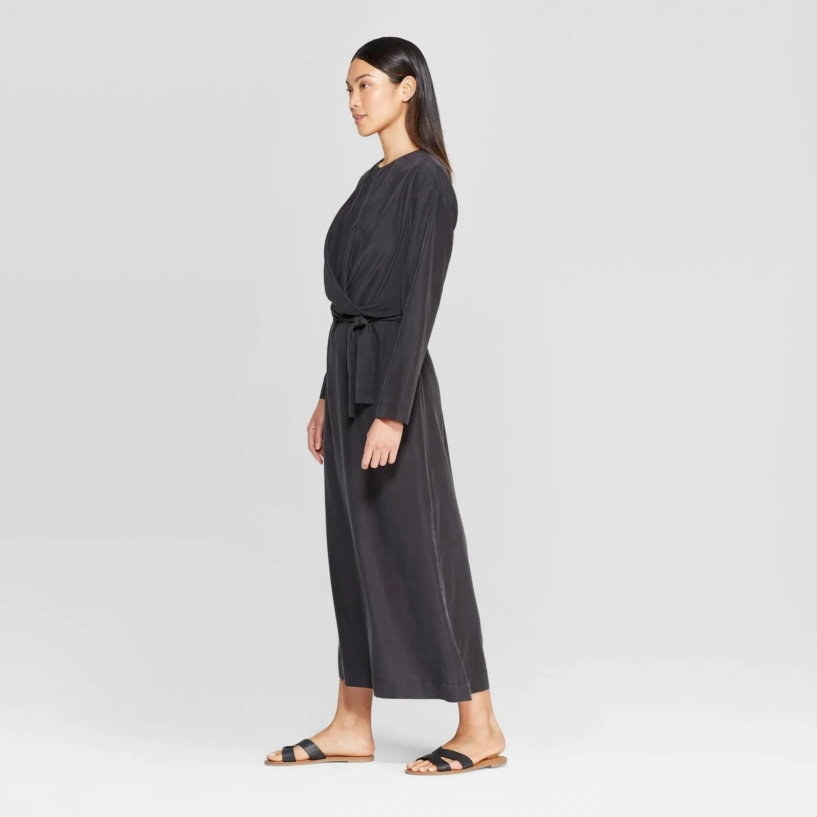 Prologue Relaxed Fit Crewneck Wrap Tie A Line Midi Dress