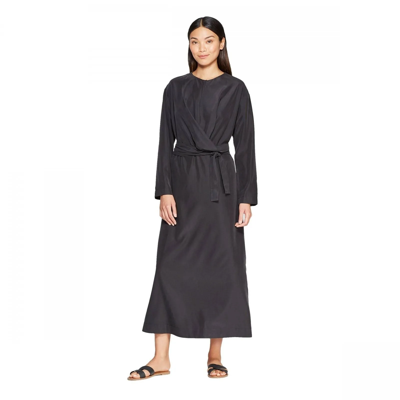 Prologue Relaxed Fit Crewneck Wrap Tie A Line Midi Dress