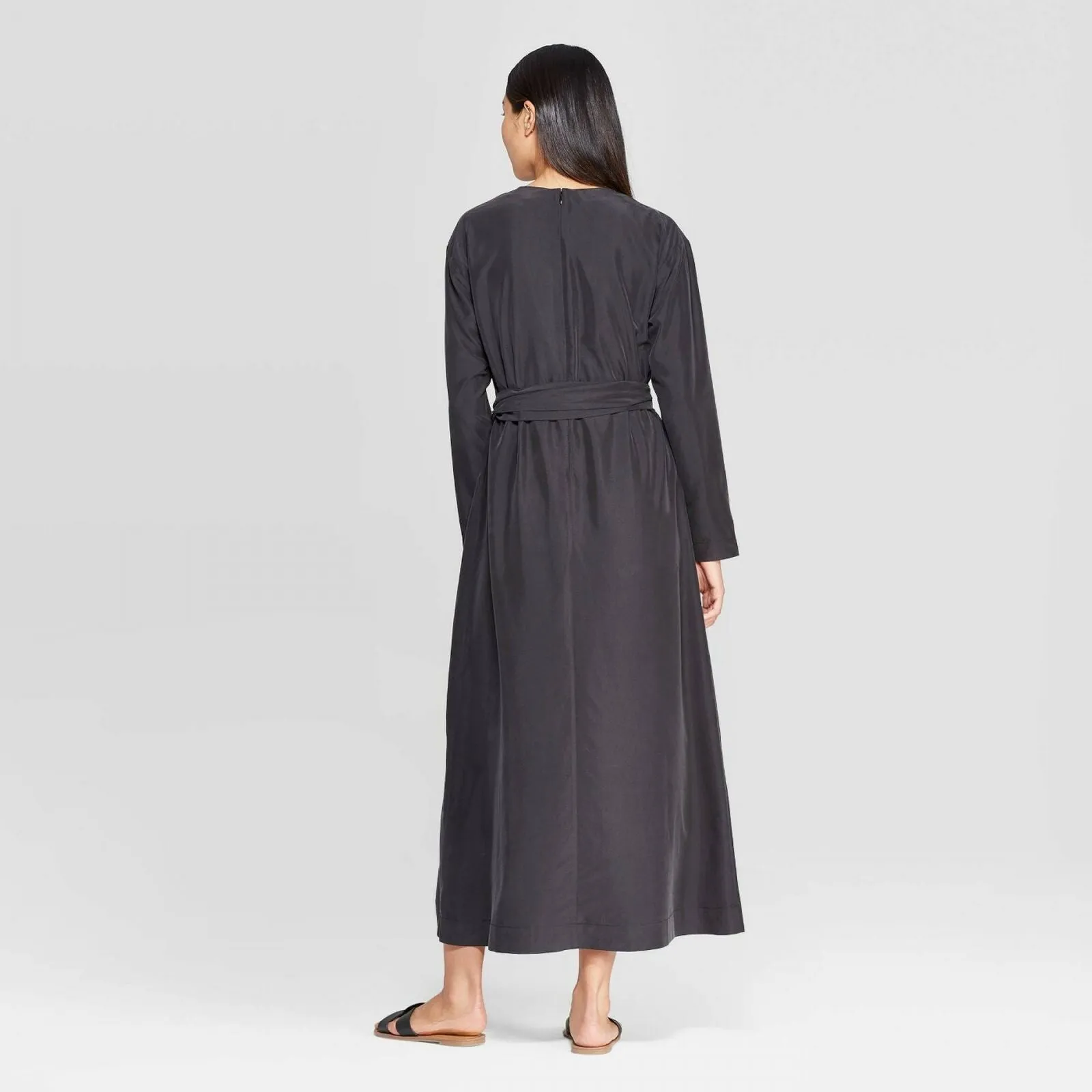 Prologue Relaxed Fit Crewneck Wrap Tie A Line Midi Dress