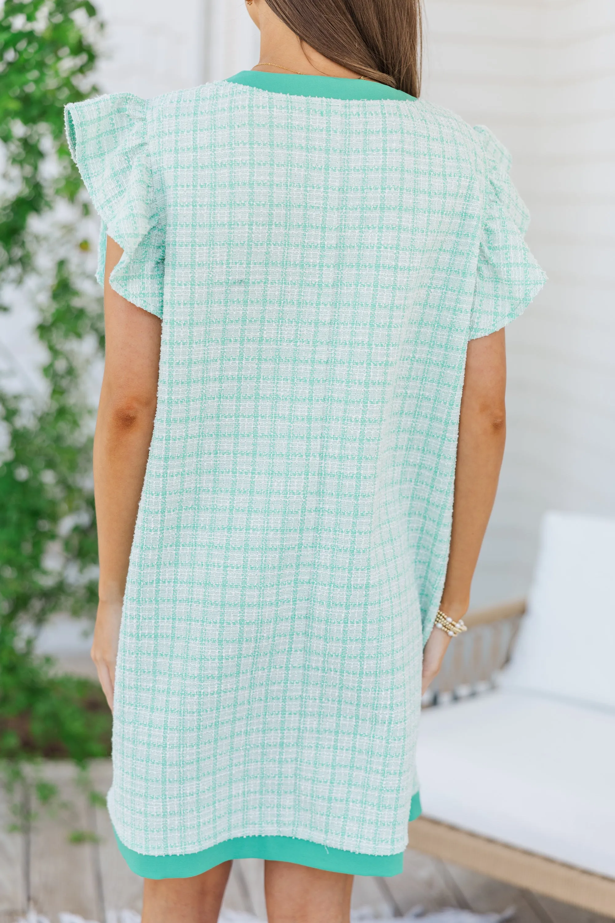 Queen's Calling Light Green Tweed Shift Dress