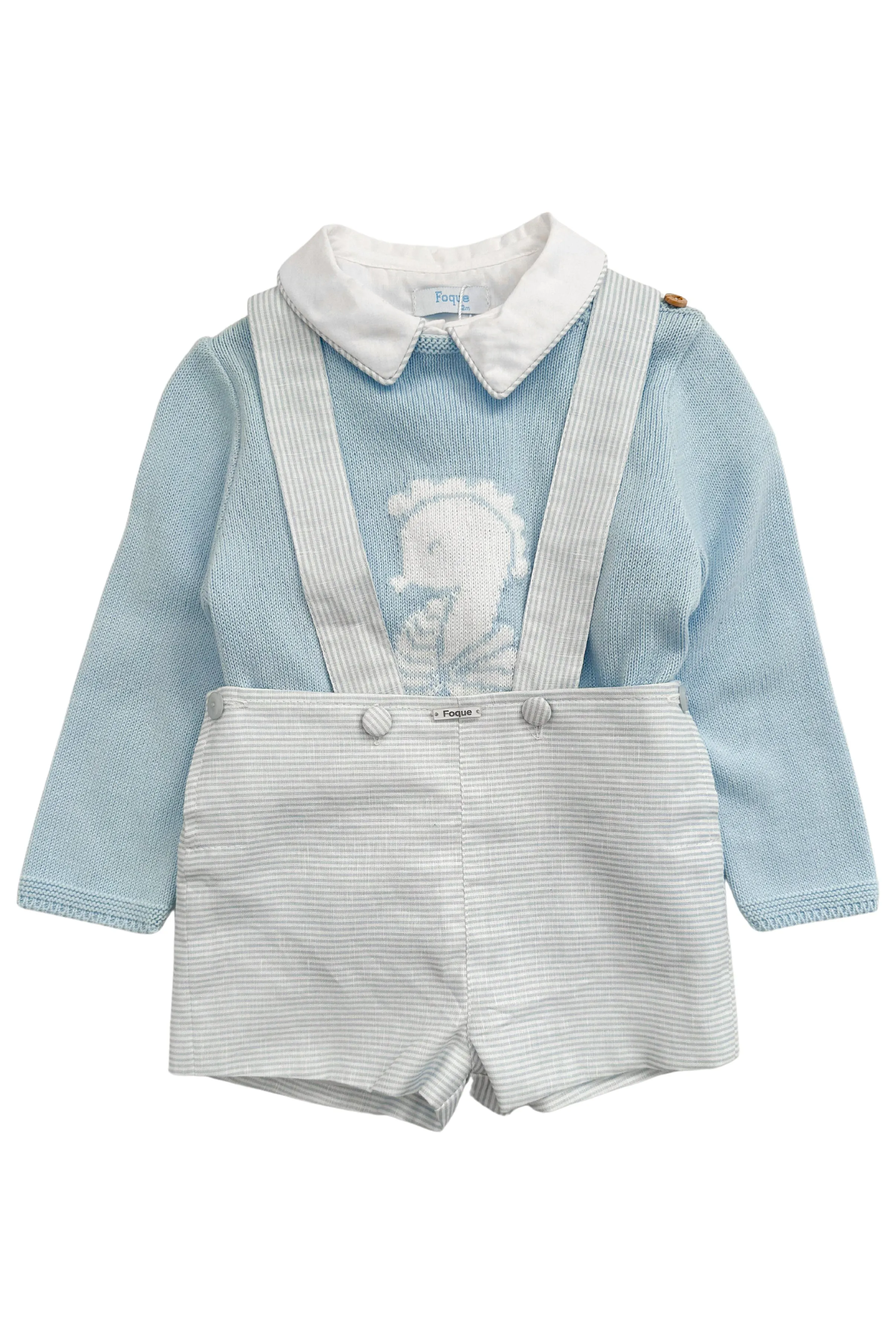 "Beau" Blue Knit Seahorse Jumper, Shirt & Shorts