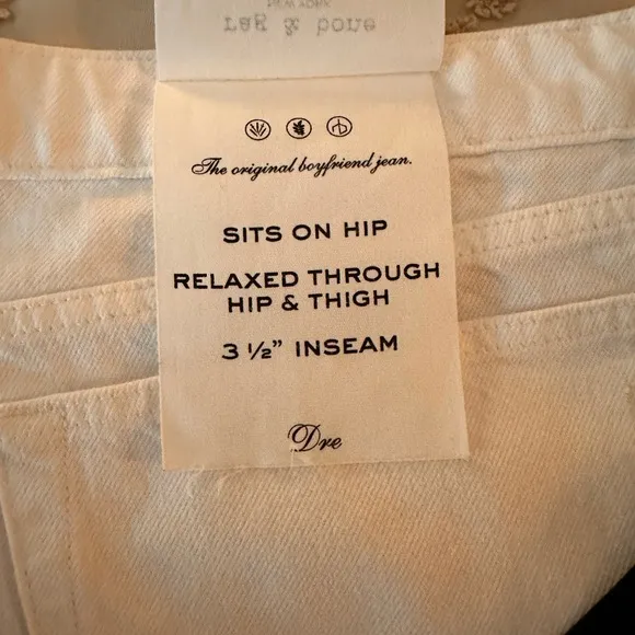 Rag &amp; Bone Dre Low-Rise White Denim Shorts, size 32