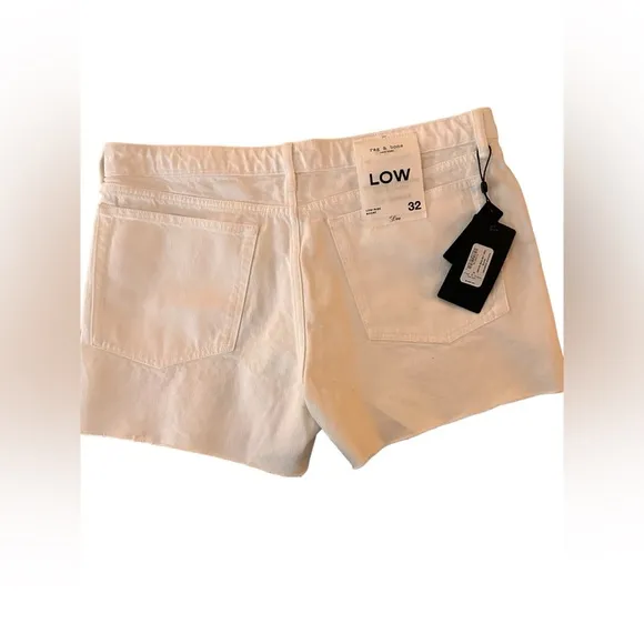 Rag &amp; Bone Dre Low-Rise White Denim Shorts, size 32