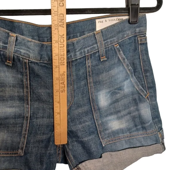 RAG &amp; BONE Medium Blue Cuff Hem Denim Jean Shorts 25